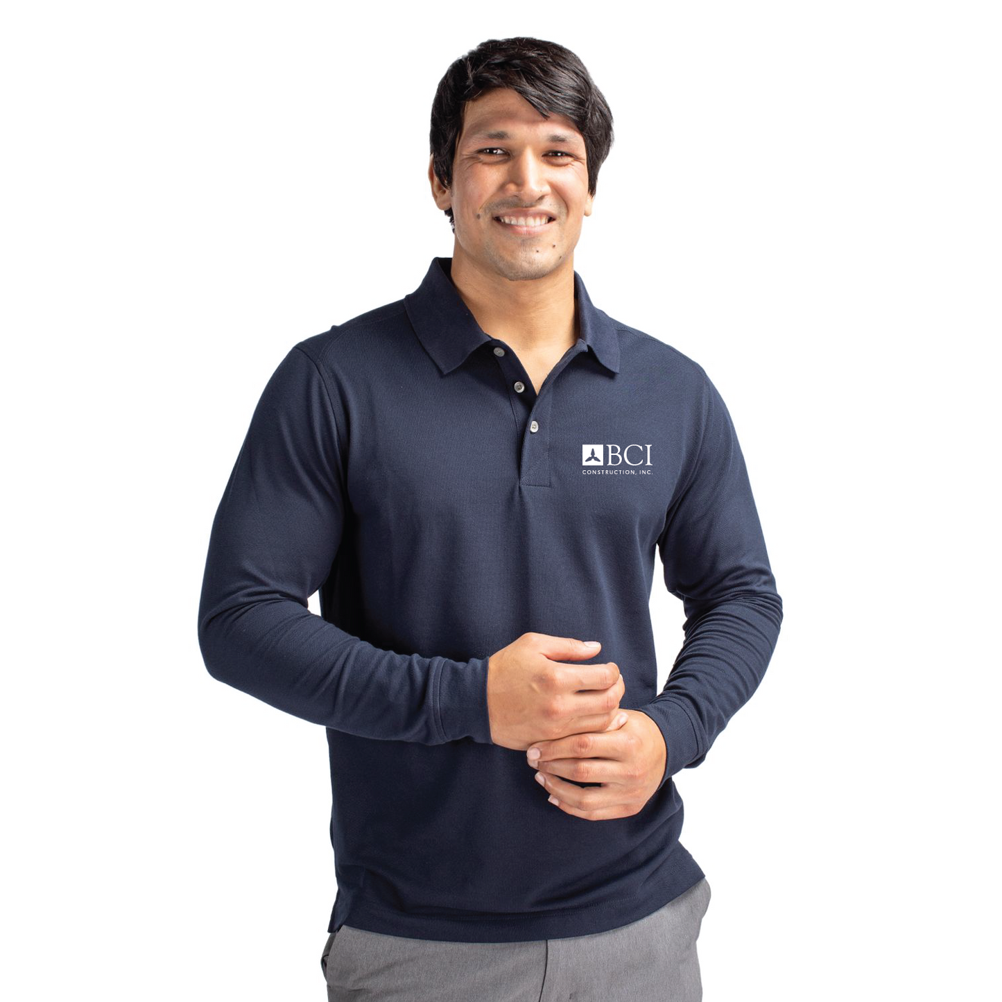 BCI Cutter & Buck Advantage Recycled Cotton-Blend Pique Mens Tall Long Sleeve Polo